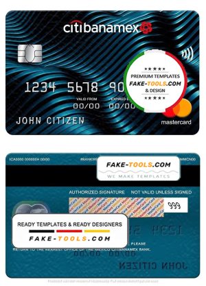 Mexico Citibanamex bank mastercard, fully editable template in PSD format