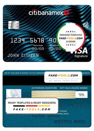 Mexico Citibanamex bank visa signature card, fully editable template in PSD format