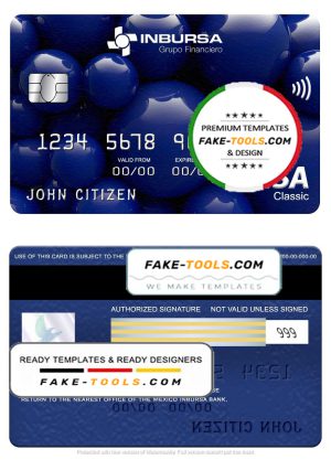 Mexico Inbursa bank visa classic card, fully editable template in PSD format