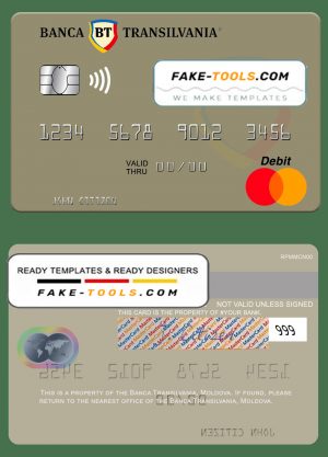 Moldova Banca Transilvania bank mastercard, fully editable template in PSD format
