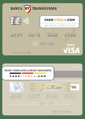 Moldova Banca Transilvania visa debit card, fully editable template in PSD format