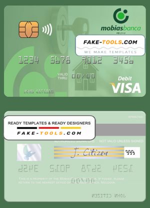 Moldova MobiasBanca visa debit card, fully editable template in PSD format Moldova MobiasBanca visa debit card, fully editable template in PSD format