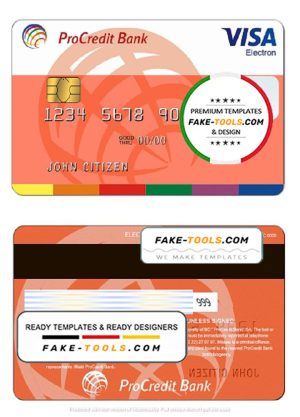 Moldova ProCredit bank visa electron credit card template in PSD format, fully editable