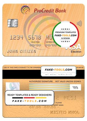 Moldova Procredit bank visa electron card, fully editable template in PSD format