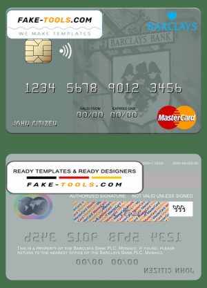 Monaco Barclays Bank PLC bank mastercard, fully editable template in PSD format Monaco Barclays Bank PLC bank mastercard, fully editable template in PSD format