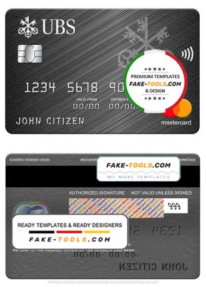 Monaco UBS bank mastercard, fully editable template in PSD format