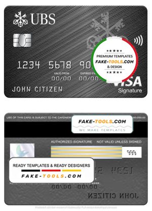 Monaco UBS bank visa signature card, fully editable template in PSD format