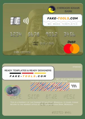 Mongolia Chinggis Khaan bank mastercard, fully editable template in PSD format Mongolia Chinggis Khaan bank mastercard, fully editable template in PSD format