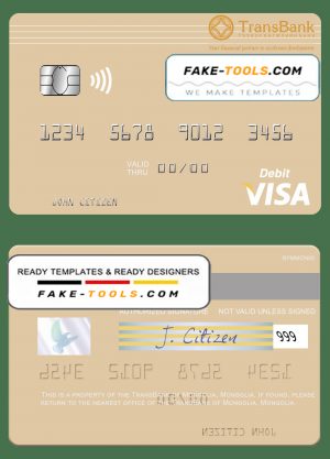 Mongolia TransBank of Mongolia bank visa debit card, fully editable template in PSD format Mongolia TransBank of Mongolia bank visa debit card, fully editable template in PSD format