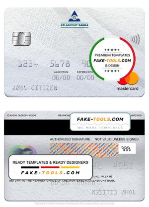 Montenegro Atlasmont bank mastercard, fully editable template in PSD format