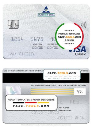 Montenegro Atlasmont bank visa classic card, fully editable template in PSD format