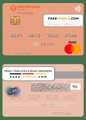 Montenegro Hipotekarna bank mastercard, fully editable template in PSD format Montenegro Hipotekarna bank mastercard, fully editable template in PSD format