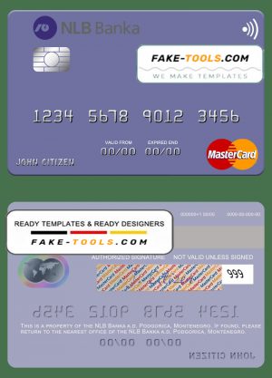 Montenegro NLB Banka a.d. Podgorica bank mastercard, fully editable template in PSD format