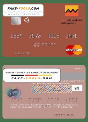 Morocco Attijariwafa bank mastercard, fully editable template in PSD format
