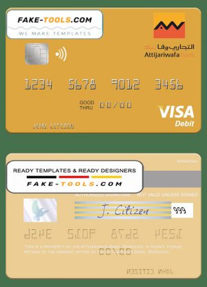 Morocco Attijariwafa bank visa debit card, fully editable template in PSD format