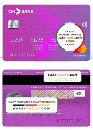 Morocco CIH bank mastercard, fully editable template in PSD format
