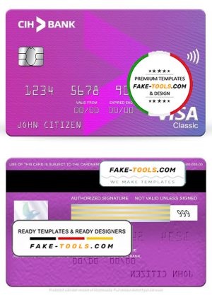 Morocco CIH bank visa classic card, fully editable template in PSD format