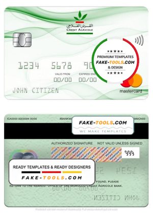 Morocco Credit Agricole bank mastercard, fully editable template in PSD format