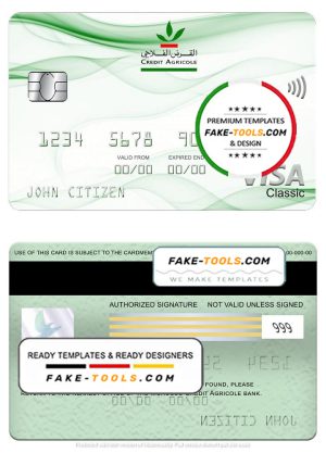 Morocco Credit Agricole bank visa classic card, fully editable template in PSD format