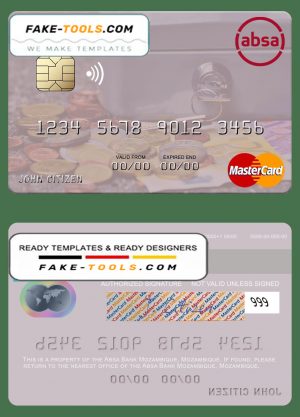 Mozambique Absa Bank Mozambique mastercard, fully editable template in PSD format