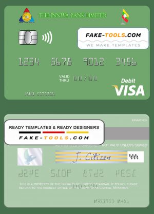 Myanmar Innwa Bank Limited visa debit card, fully editable template in PSD format