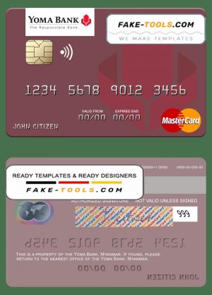 Myanmar Yoma Bank Limited mastercard, fully editable template in PSD format