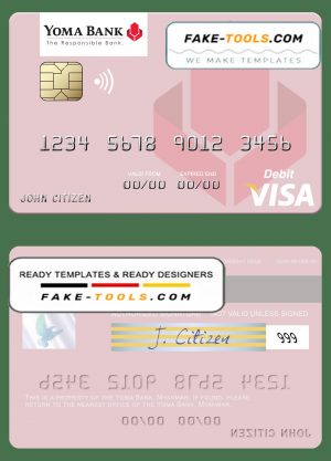 Myanmar Yoma Bank Limited visa debit card, fully editable template in PSD format