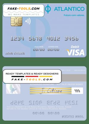 Namibia Banco Atlantico visa debit card, fully editable template in PSD format Namibia Banco Atlantico visa debit card, fully editable template in PSD format
