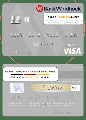 Namibia Bank Windhoek Limited visa debit card, fully editable template in PSD format Namibia Bank Windhoek Limited visa debit card, fully editable template in PSD format