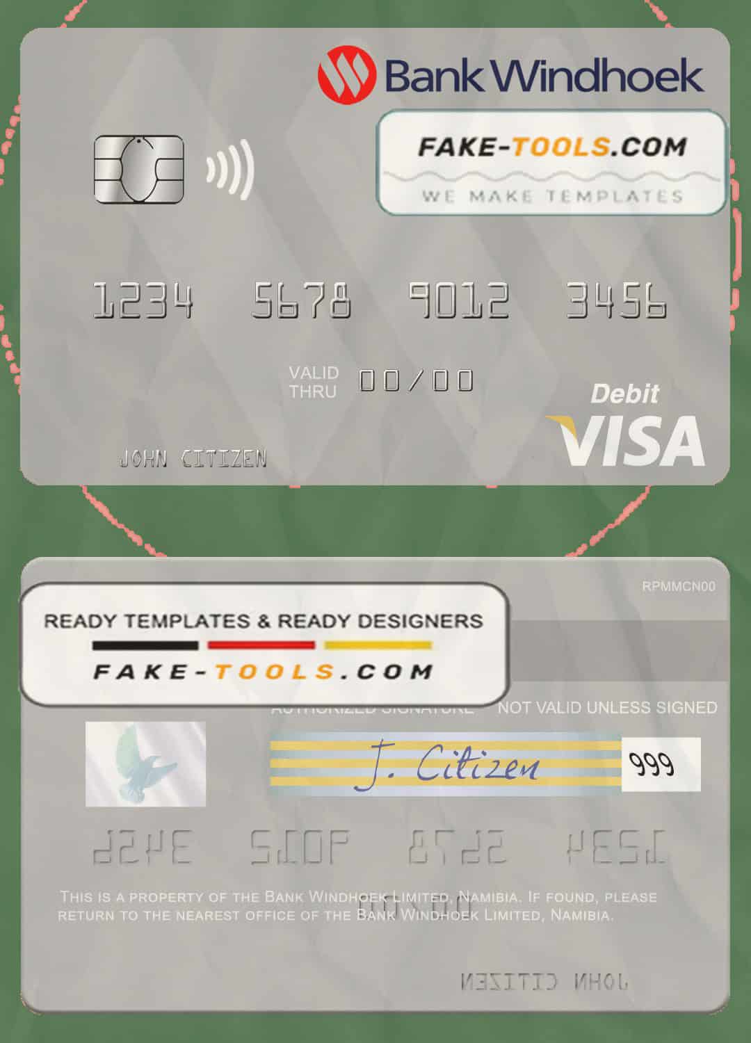 Namibia Bank Windhoek Limited visa debit card, fully editable template in PSD format Namibia Bank Windhoek Limited visa debit card, fully editable template in PSD format