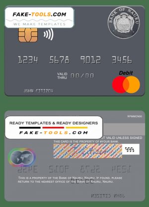 Nauru Bank of Nauru mastercard, fully editable template in PSD format
