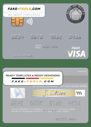 Nauru Bank of Nauru visa debit card, fully editable template in PSD format