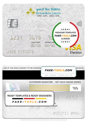 Nepal Kumari bank visa electron card, fully editable template in PSD format