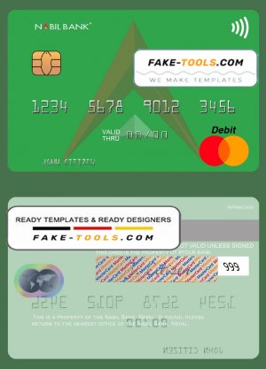 Nepal Nabil bank mastercard, fully editable template in PSD format