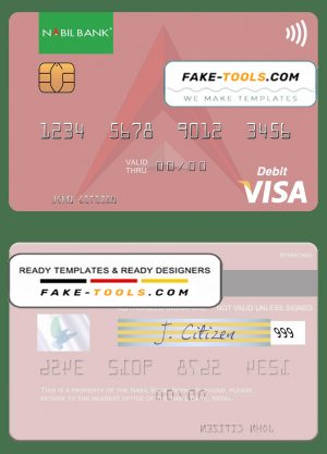 Nepal Nabil bank visa debit card, fully editable template in PSD format