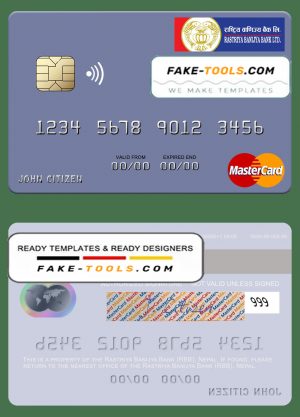 Nepal Rastriya Banijya Bank (RBB) mastercard, fully editable template in PSD format