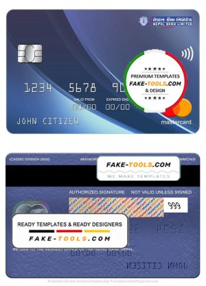 Nepal bank Nepal mastercard, fully editable template in PSD format