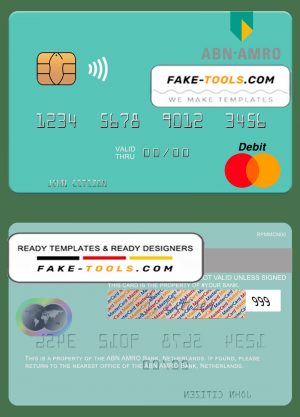 Netherlands ABN AMRO Bank mastercard credit card template in PSD format