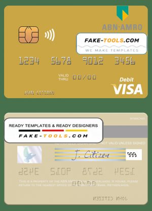 Netherlands ABN AMRO Bank visa debit card template in PSD format Netherlands ABN AMRO Bank visa debit card template in PSD format