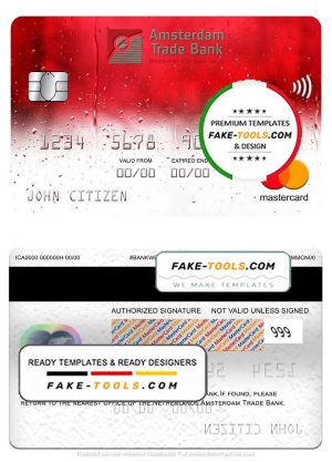 Netherlands Amsterdam Trade bank mastercard, fully editable template in PSD format