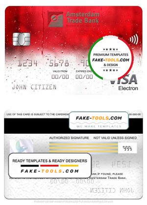 Netherlands Amsterdam Trade bank visa electron card, fully editable template in PSD format
