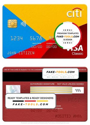 Netherlands Citibank visa classic card template in PSD format, fully editable