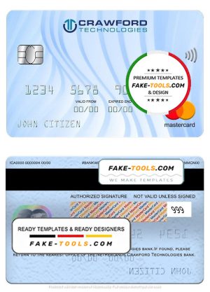 Netherlands (Holland) Crawford Technologies bank mastercard, fully editable template in PSD format