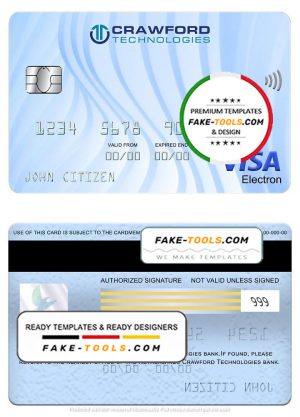Netherlands (Holland) Crawford Technologies bank visa electron card, fully editable template in PSD format