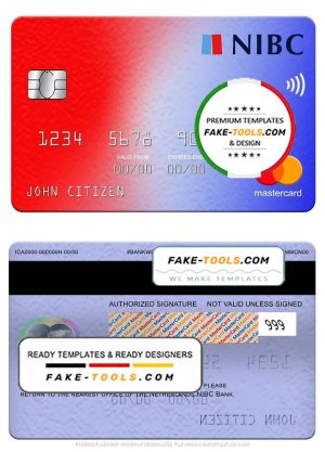Netherlands NIBC bank mastercard, fully editable template in PSD format