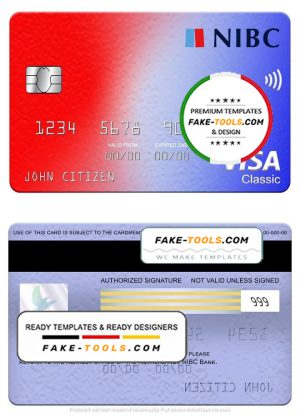 Netherlands NIBC bank visa classic card, fully editable template in PSD format