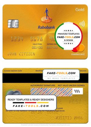 Netherlands Rabobank mastercard gold, fully editable template in PSD format