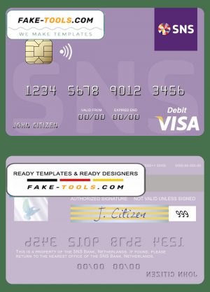 Netherlands SNS Bank visa debit card template in PSD format Netherlands SNS Bank visa debit card template in PSD format
