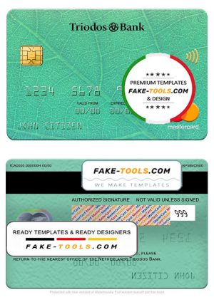 Netherlands Triodos bank mastercard, fully editable template in PSD format