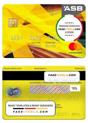 New Zealand ASB bank mastercard, fully editable template in PSD format